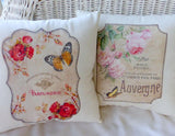 French label accent pillow - Vintage French Pillow - Pink Roses and yellow butterfly - Paris pillow - Julie Butler Creations