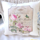 Paris butterfly pillow - French themed accent pillow - French Country decor - French perfume ads - Julie Butler Creations