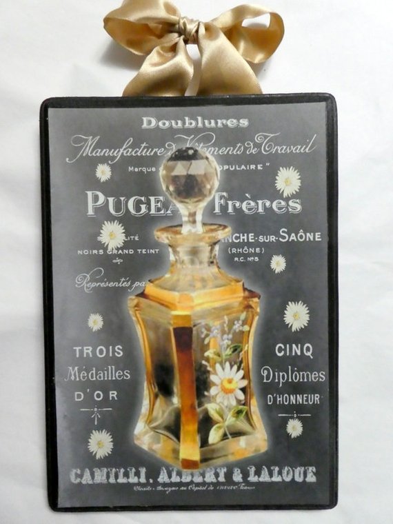 Paris Perfume Chalkboard Wood Plaque - Vintage Paris perfume ad - Julie Butler Creations