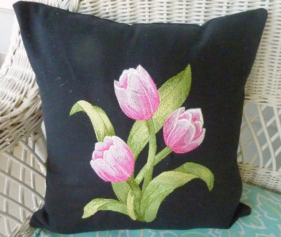Embroidered Pillow cover, Bed pillow, Tulip pillow cover, decorative pillows, pillows with flowers - Julie Butler Creations