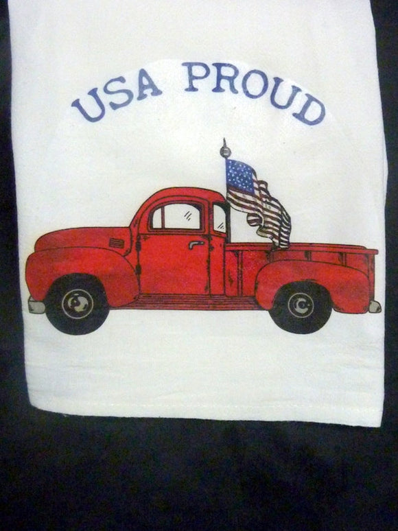 Flour Sack Towels - Red Truck USA Proud towel - dish towel
