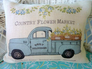 Burlap Truck Pillow Cover, Burlap Pillow cover, Vintage truck pillow, Farmhouse pillow cover - Julie Butler Creations
