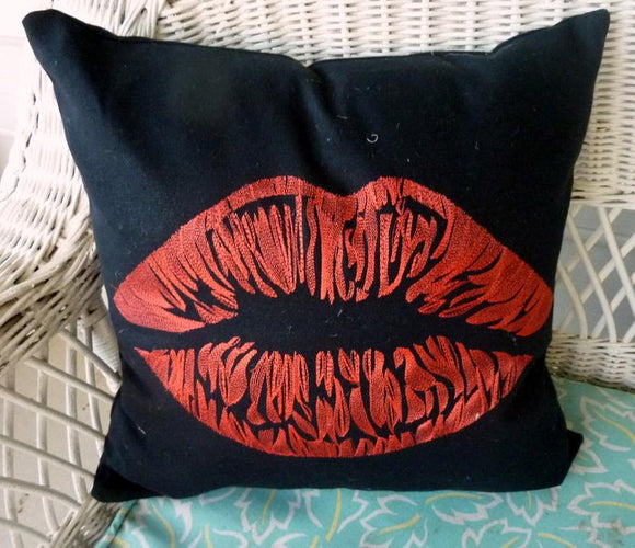 Red lips Embroidered Pillow cover, Bed pillow, Kiss Me Pillow Cover, Romantic pillow - Julie Butler Creations