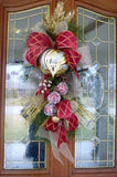 Christmas Door Swag in Burgundy and Gold