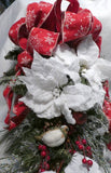 Red and White Poinsettia Door Swag  - Christmas door swag - Julie Butler Creations