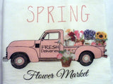 Spring Flour Sack Towels, Pink Truck with Spring Flower Market, Kitchen towel