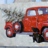 Red Truck tile sign - Christmas gift - Black lab art - Red truck - Tile sign - Julie Butler Creations