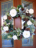 Rose and pinecone Christmas Wreath, winter wedding wreath