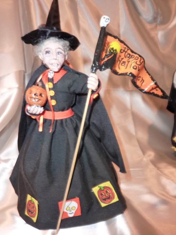 Witch - OOAK Polymer Clay Witch - 9 inches tall, hand sculpted doll - Halloween witch - Julie Butler Creations