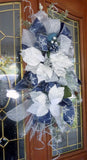 Christmas Door Swag, Poinsettia door swag in Blue and White