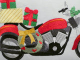 Embroidered Motorcycle pillow cover -Christmas bike pillow cover - Julie Butler Creations