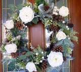 Rose and pinecone Christmas Wreath, winter wedding wreath