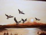 Wildlife Art - Oil Painting of Canadian Geese at sunset 12x24 - original oil paintings - Julie Butler Creations