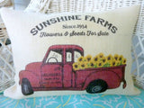 Red Truck Pillow Cover, Burlap Pillow cover, Sunflower pillows, Farmhouse pillow cover - Julie Butler Creations