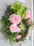 Rose Wreath - Summer wreaths - Wedding Wreaths - Elegant pink roses - Julie Butler Creations