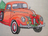 Embroidered Red Pickup Christmas Pillow - Embroidered Truck pillow cover - Julie Butler Creations