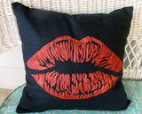Red lips Embroidered Pillow cover, Bed pillow, Kiss Me Pillow Cover, Romantic pillow - Julie Butler Creations