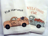 Fall Farmhouse Towels, Red Truck decor, Flour Sack Towels, Thanksgiving towel