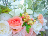 Wedding Arch in Coral and White, Wedding Flowers, Wedding Arbor Decorations - Julie Butler Creations