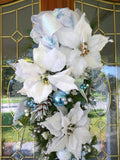 Blue Snowflake Christmas Door Swag - Christmas Wreaths -Poinsettia door swags - Julie Butler Creations