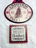 Buffalo Plaid Christmas decorations, Wood sign, Red truck Christmas Tree Farm - Julie Butler Creations