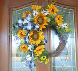 Sunflower Farmhouse wreaths, Spring/Summer wreath, Spring wreath for front door, front door wreath - Julie Butler Creations