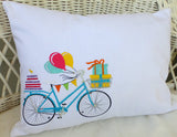 Birthday Bicycle Pillow covers - Embroidered bicycle pillow - embroidered pillows - Accent pillows - Julie Butler Creations