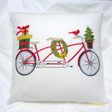 Embroidered Christmas Bike pillow cover -seasonal pillows - Christmas pillow cover - Julie Butler Creations