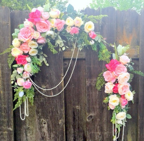 Wedding Arch Flowers, Fuschia, Pink and White Rose swag, Wedding Decorations, flower swag - Julie Butler Creations