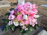 Cemetery flowers - Grave site spray - memorial flowers, headstone saddle, grave decoration - Julie Butler Creations