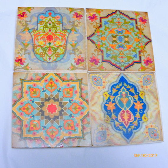 Travertine Coasters - Stone Coasters - Decorative tile coasters - Moroccan Tile - coasters - Julie Butler Creations