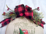 Christmas hoop wreath, farmhouse decor, Red Truck Christmas sign, Farmhouse wreath - Julie Butler Creations