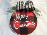 Farmhouse Christmas wreath, farmhouse decor, wood hoop Christmas sign, Buffalo Plaid wreath - Julie Butler Creations