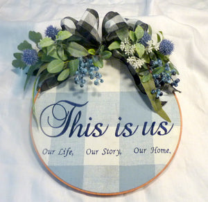 Blue Farmhouse hoop wreath, farmhouse decor, Farmhouse wreath, wedding gift - Julie Butler Creations