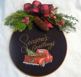 Red Truck Christmas Wreath, farmhouse decor, wood hoop Christmas sign, Farmhouse wreath - Julie Butler Creations