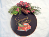 Red Truck Christmas Wreath, farmhouse decor, wood hoop Christmas sign, Farmhouse wreath - Julie Butler Creations