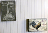 Farmhouse plaques - rooster art - Vintage Paris advertising - wood shelf setter - Julie Butler Creations