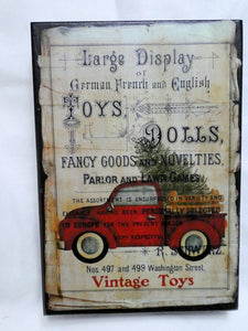 Red Truck Christmas shelf sitter - wood plaques - Christmas decorations - Vintage Toy advertising - Julie Butler Creations