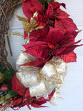 Oval Christmas Wreath - Christmas Decorations - Burgundy and Gold Wreaths - Julie Butler Creations