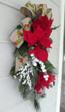Red Poinsettia Door Swag - Christmas Wreath - Christmas door swag - Holiday Door Decorations - Julie Butler Creations