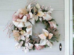 Rose Gold Christmas Wreaths - Christmas Decorations - Poinsettia wreath - Julie Butler Creations