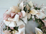 Rose Gold Christmas Wreaths - Christmas Decorations - Poinsettia wreath - Julie Butler Creations