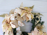Gold Poinsettia Wreath - Christmas Decorations - Poinsettia Wreaths - Holiday Door Decorations - Julie Butler Creations