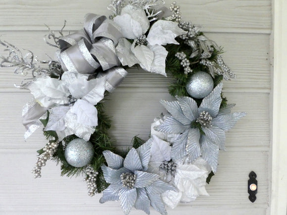 Silver and Blue Wreath - Christmas Wreath - Christmas Decorations - Holiday decorations - Julie Butler Creations