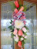 Spring door swag - Coral and Pink tulip door swag -Spring wreath - Spring door swag - Julie Butler Creations