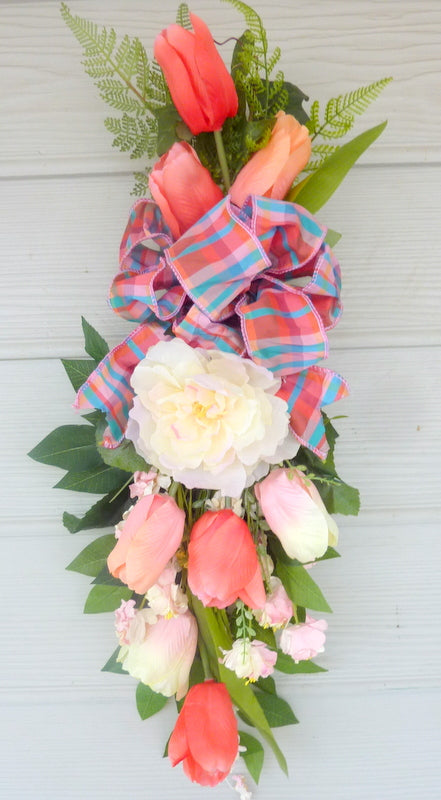 Spring door swag - Coral and Pink tulip door swag -Spring wreath - Spring door swag - Julie Butler Creations