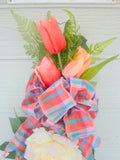 Spring door swag - Coral and Pink tulip door swag -Spring wreath - Spring door swag - Julie Butler Creations