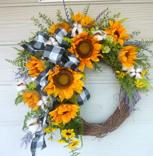 Sunflower Farmhouse wreaths, Spring/Summer wreath, Sunflower wreath, front door wreath - Julie Butler Creations