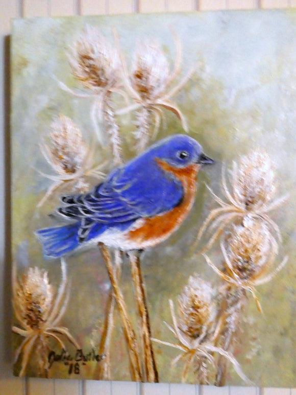 Bue Bird oil painting - original oil painting - Eastern Bluebird painting - wildlife painting - Julie Butler Creations