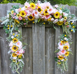 Sunflower and Pink Wedding Arch Decorations - Wedding Flowers - Wedding Arbor Flowers - Julie Butler Creations